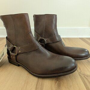 NWT Frye Harness Leather Boots Men's 10.5 Brown Moto Engineer Zip Ankle Boot